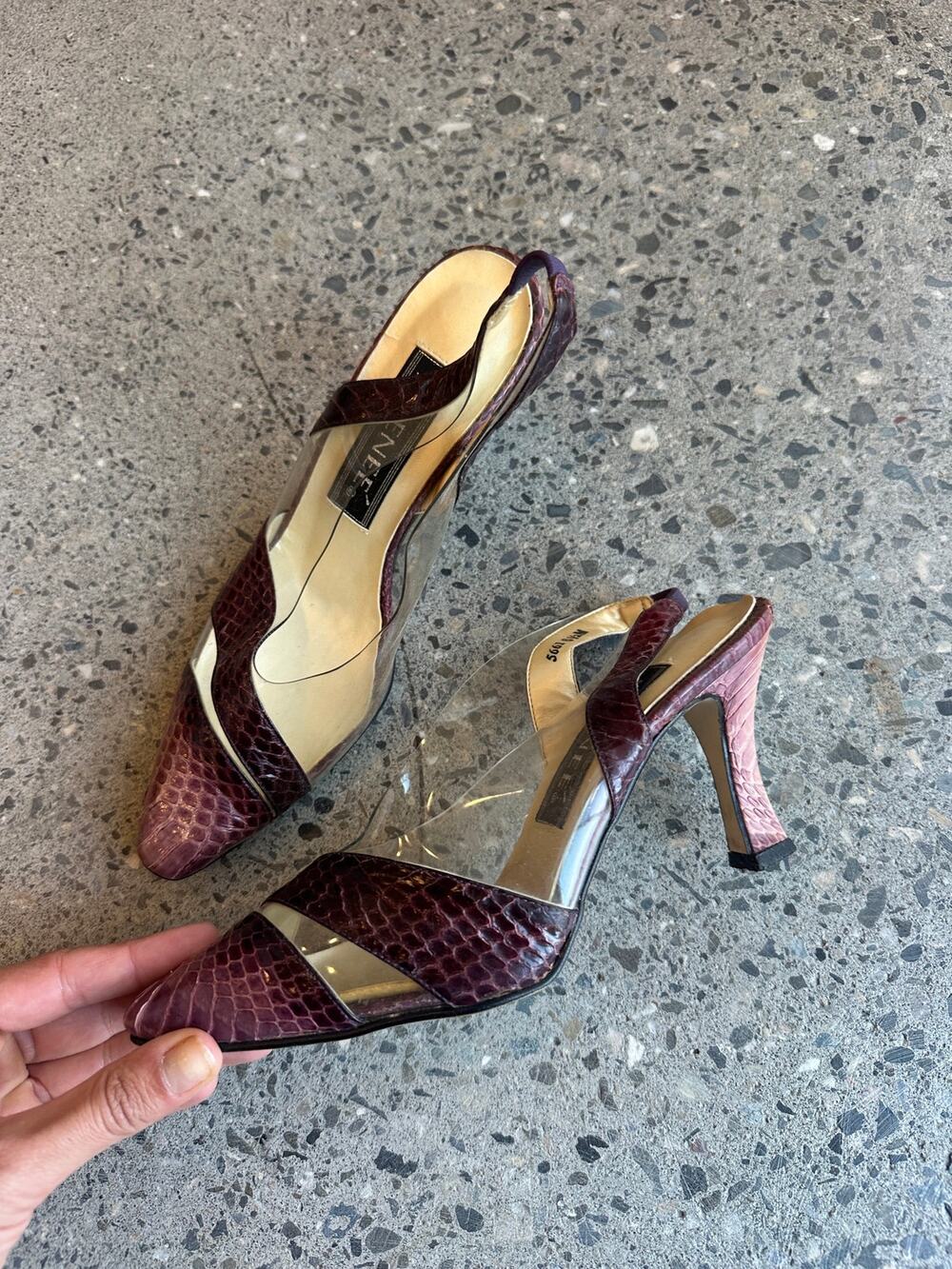 Vintage J. Renee Women's 6.5 Heels Burgundy Snakeskin Clear Heels Y2k